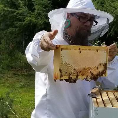 Dylan & Honey Bees with hive 